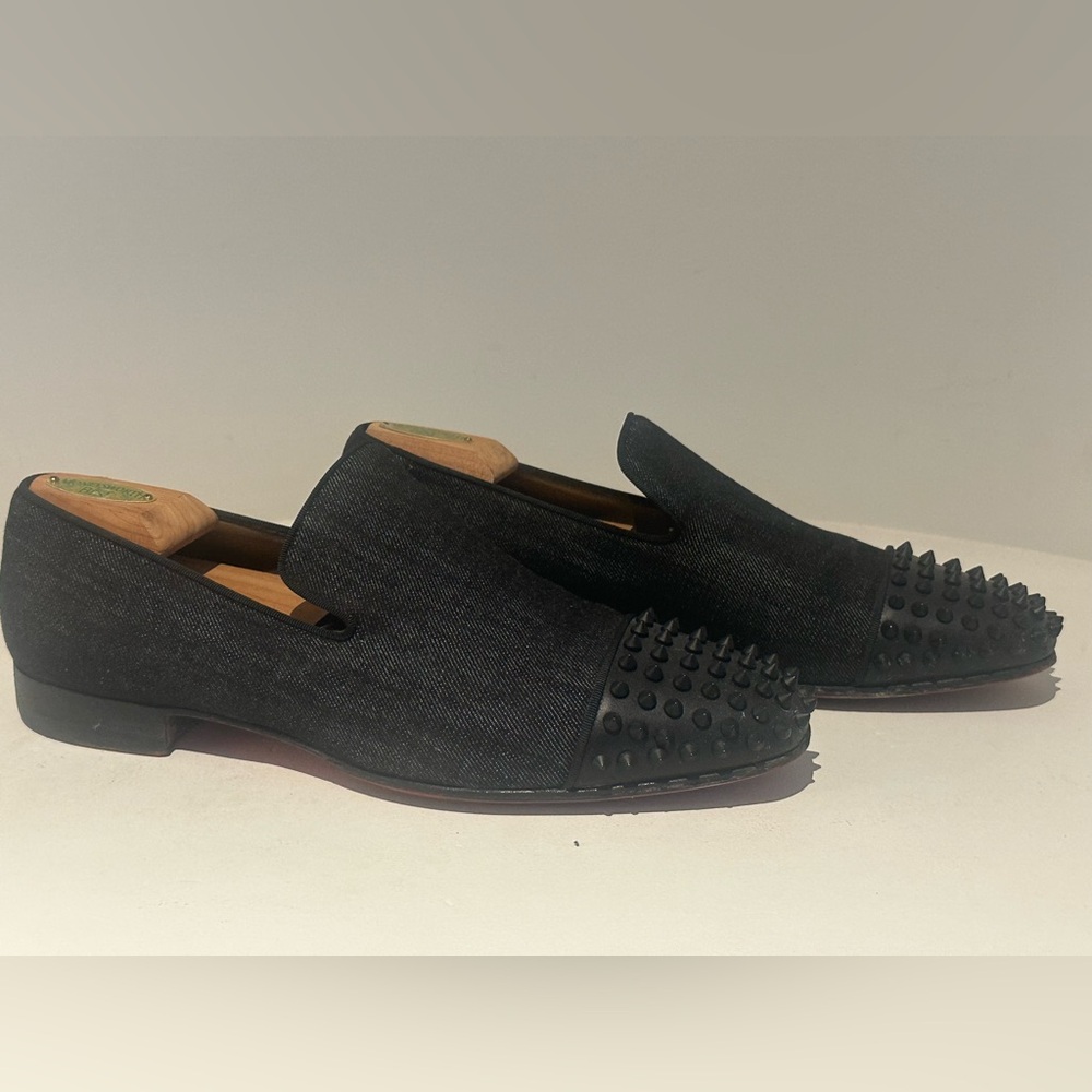 Christian Louboutin Black Denim Spiked Loafers 
Black Studded Men's Loafers